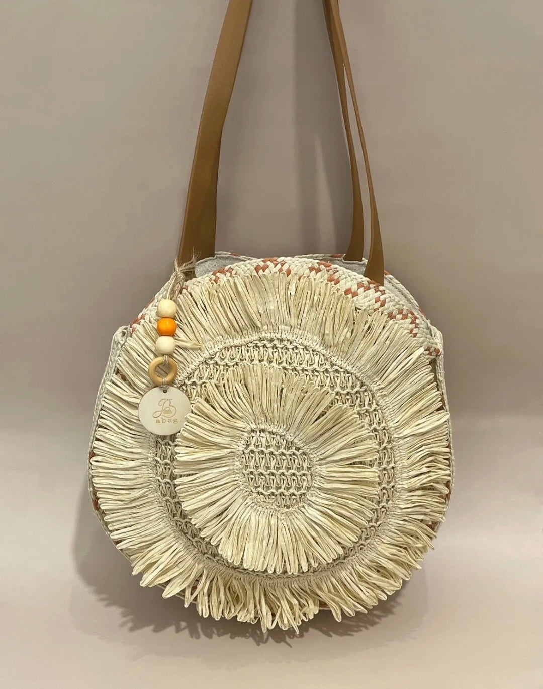 Sac écru rond paille
